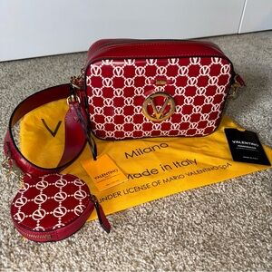 Valentino By Mario Valentino Babette Monogram Leather Crossbody, Red